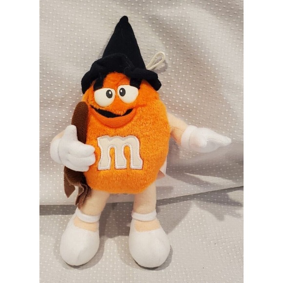M&M Orange Halloween Fun Friend Plush Toy With Witch's Hat And Broom Decor - Picture 1 of 6